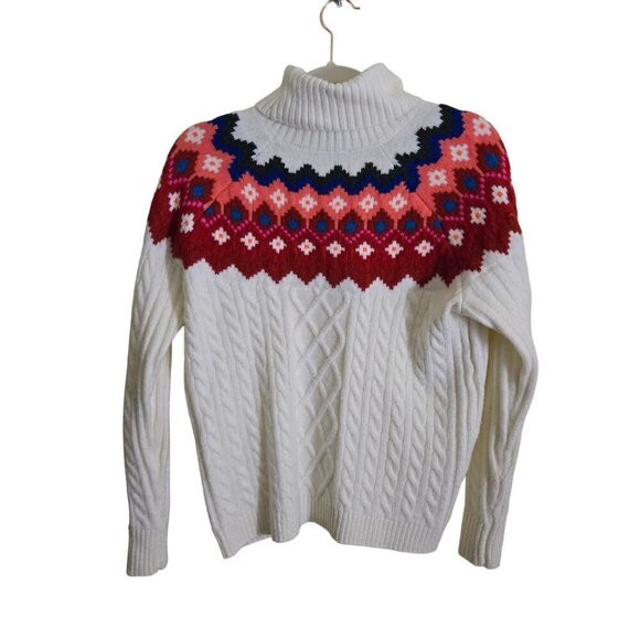 Loft Fair Isle Trending Cable Knit Turtleneck Sweater Size M - Picture 3 of 9